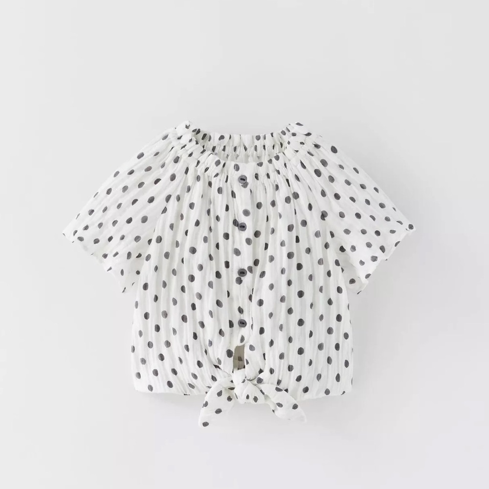 Zara Polka Dot Knotted Textured Shirt